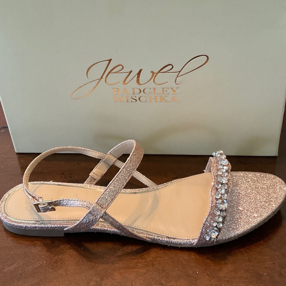 Badgley Mischka Jewel rose gold with crystal dress flats